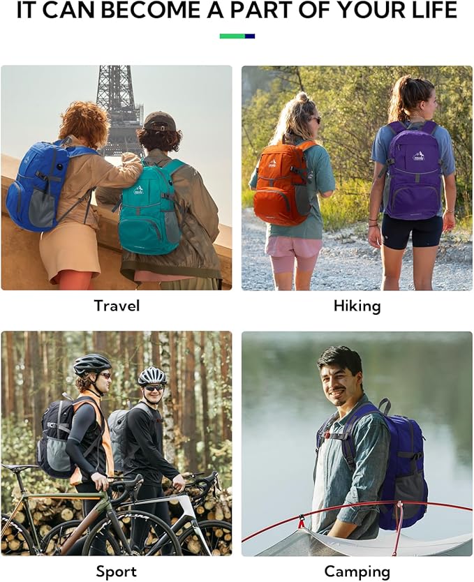 WATERFLY Hiking Packable Daypack Backpack: 25L Ultra Lightweight Day Pack for Woman Man - Small Compact Folding Back Pack for Outdoor Sport Cycling Camping Travel Trip - Gray