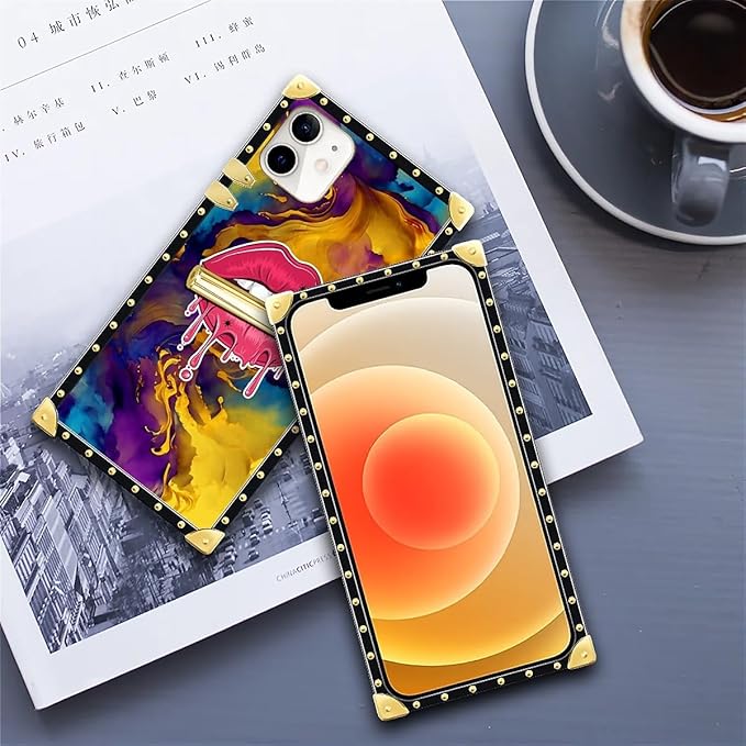 Compatible with iPhone 11 Case, Cool Corlorful Lip Marble Luxury Golden Decoration for Girl Women Soft TPU Shockproof Protective Hard PC Back for iPhone 11