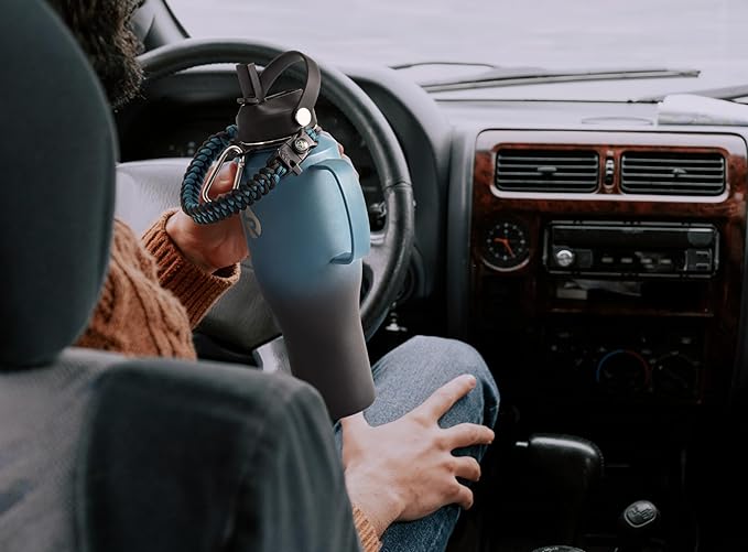 RAYMYLO Insulated Water Bottle 40oz (Cold for 48 Hrs), Stainless Steel Water Bottle with Handle & Straw Lid & Paracord Handle, Triple Wall Vacuum Leakproof Travel Flask, Fit in Any Car Cup Holder