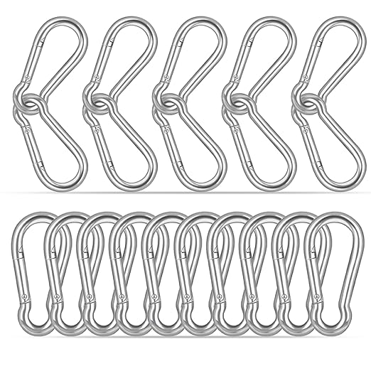 20PCS M8 Heavy Duty Carabiner Clip, 3Inch Snap Hook Quick Link Small Carabiner Clips,Spring Link Buckle for Fishing Camping Hammock Dog Leashes-550LBS Holding Capacity (Silver)