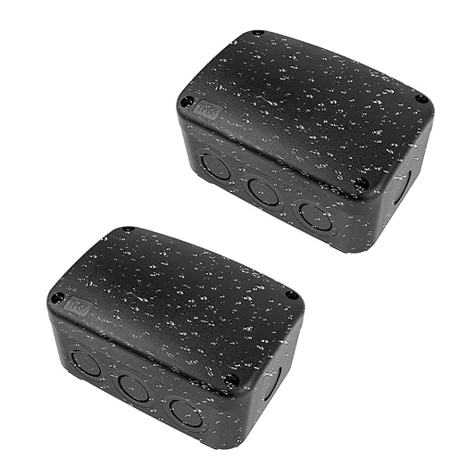 SuperInk Black Outdoor Junction Box, IP66 Waterproof Electrical Enclosure, PVC ABS Weatherproof Project Box, 4.9 x 3.3 x 2.3 Inch, Compact Electrical Case for Garden, CCTV and DIY Wiring,2PCS