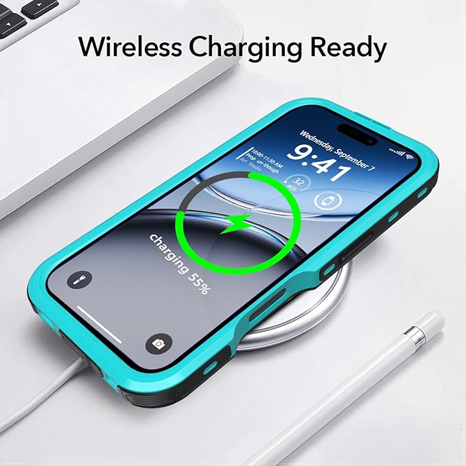 for iPhone 16 Pro Case Waterproof, [Shockproof] [Dustproof] [IP68 Waterproof] Full-Body Hard Case Built-in [Lens Screen Protection] for Diving Case (Teal, for iPhone 16 Pro 6.3in)