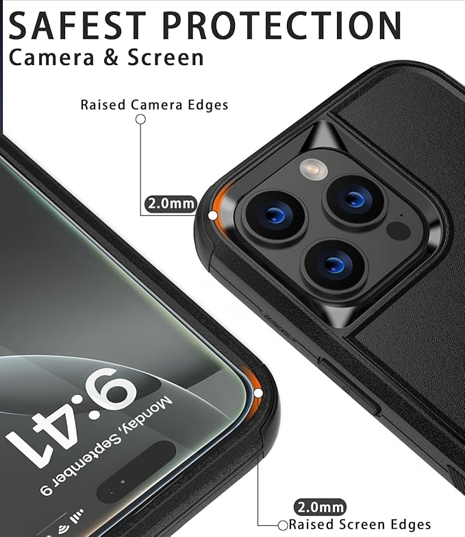 for iPhone 16 Pro Case [Shockproof] [Dropproof] [with Screen Protector ] Heavy Duty Protection Phone Case Cover - Black