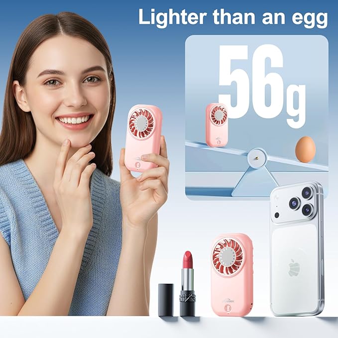 WHATOOK Mini Fan Small Portable Fans: 5 Speeds Personal Makeup Handheld Fans USB Rechargeable, Lightweight Home Office Outdoor Travel, Kids, Summer Essentials, Gift for Women and Girls
