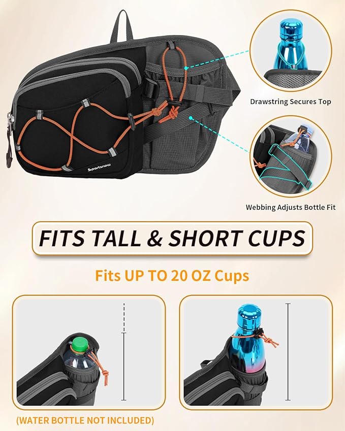 sportsnew Hydration Waist Pack with Water Bottle Holder, 2L Large Fanny Pack for Running Hiking Dog Walking, Water-Resistant Crossbody Waist Bag for Men Women, Patent Pending