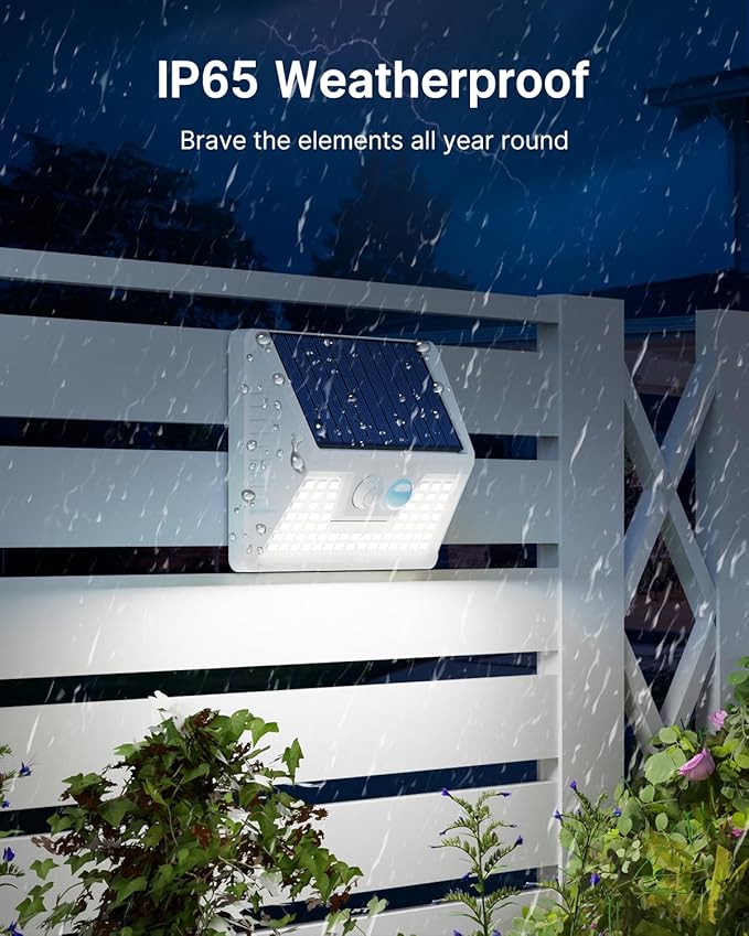 vighep 2 Pack Solar Motion Lights Outdoor, Waterproof Fence Lights Solar Powered with 3 Lighting Mode, Cold White LED Step Light for Outside Wall Yard Deck Stairs Garden - White