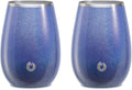 SNOWFOX Premium Vacuum Insulated Stainless Steel Classic White Wine Glass, Set of 2, Lightweight Stemless Cocktail Glasses,Elegant Home Entertaining Barware,8oz,Shimmer Blue