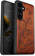 Carveit Wood Case for Galaxy S24 Plus Case [Natural Wood & Black Soft TPU] Shockproof Protective Cover Unique Wooden Design Compatible with S24 Plus (Compass Maps-Rosy)