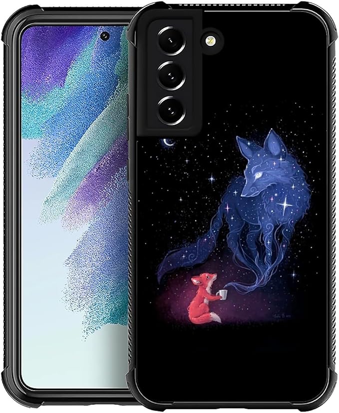 for Samsung Galaxy S22 Case, Galaxy Fox Wolf Pattern Graphic Design Girl Boy Soft Silicone Hard Acrylic Shock Protection for Samsung Galaxy S22