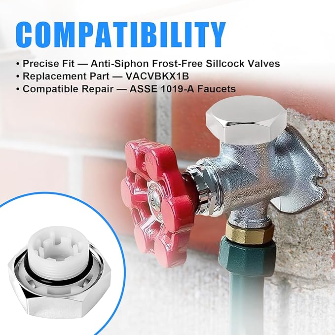 Vacuum Breaker Repair Kit VACVBKX1B, Compatible with ASSE 1019-A Outdoor Anti-Siphon Frost-Free Sillcock Faucet Hose Bib Spigot