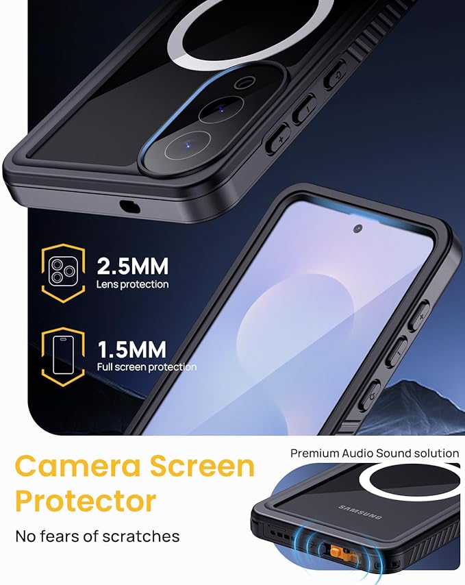 Lanhiem Magnetic for Samsung Galaxy S25 Edge Phone Case, IP68 Waterproof Dustproof Case with Built-in Screen Protector, Rugged Full Body Protective Cover for Galaxy S25 Edge 6.7 Inch, Black