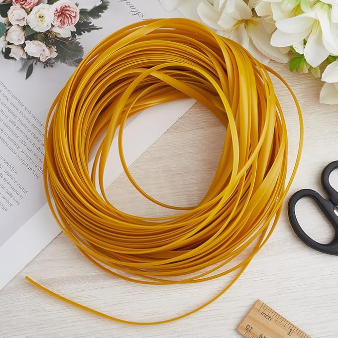 GORGECRAFT 30m*5mm Rattan Weaving Wicker Outdoor Wicker Repair Kit Yellow Synthetic Rattan Roll Flat Cord Webbing Basket Weave Patio Chair Sofas Repair Supplies for Lawn Furniture Garden