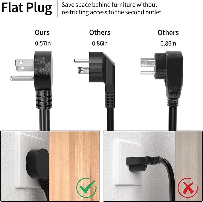 Vockjour 3 FT 3 Pack Black Low Profile Flat Plug 14 Gauge Heavy Duty Extension Cord, 14AWG 3-Wire Grounded Appliance Extension Cord, 15A/125V/1875W SJTW ETL Listed Power Cord