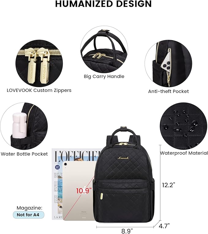 LOVEVOOK Mini Backpack Purse for Women, Cute Small Fashion Daypack, Light Weight, Water Resistant, Black Quilted