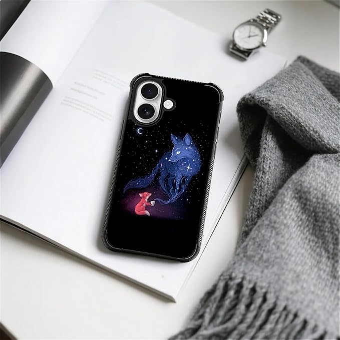 for iPhone 17 Case,for MagSafe Graphic Design for Girl Boy Soft Silicone Hard Acrylic Shock Protection Designed for iPhone 17 Galaxy Fox Wolf Pattern