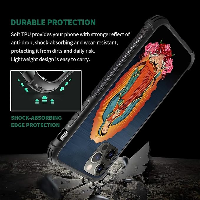 for iPhone 11 Pro Max Case, Red Virgen Guadalupe Pattern Graphic Design Girl Boy Soft Silicone Hard Acrylic Shock Protection for iPhone 11 Pro Max