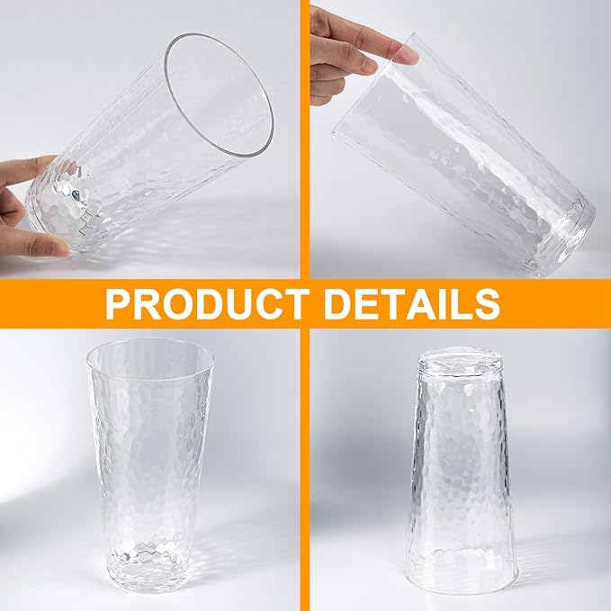26-ounce Acrylic Highball Glasses Plastic Tumbler Larger Drinking Glasses, set of 6 Clear