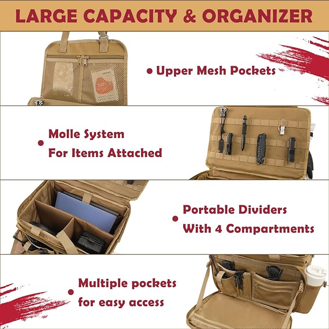 SCAVATA Patrol Bag Law Enforcement, Police Gear Car Front Seat Vehicle Organizer Bags with MOLLE System (Khaki)