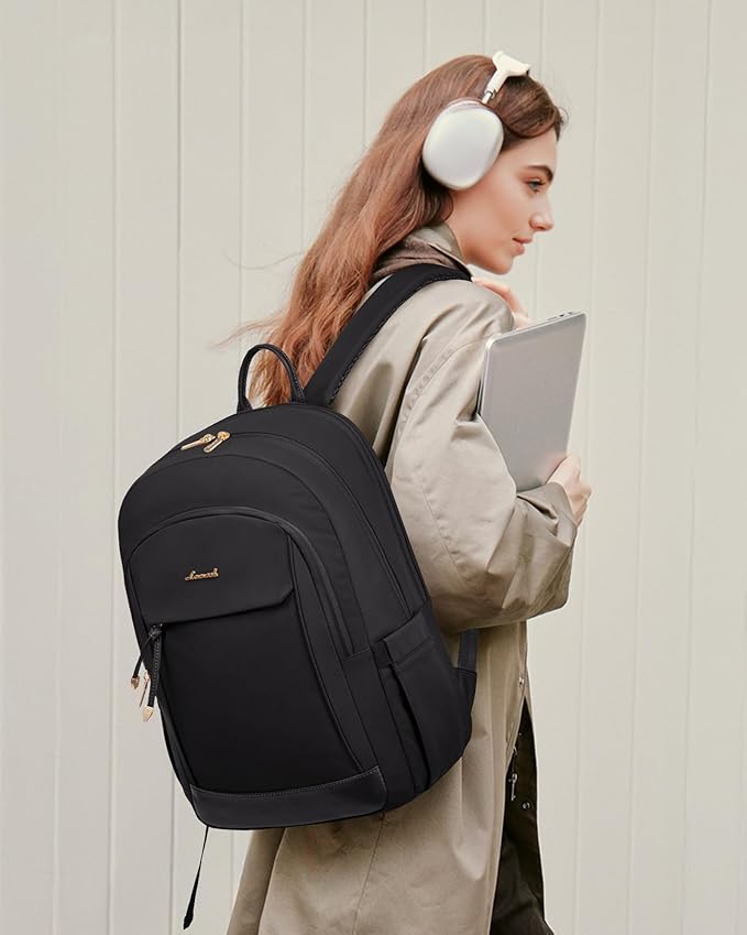 LOVEVOOK Laptop Backpack for Women, 15.6 Inch Waterproof Work Backpack with Laptop Compartment, Large Capacity Casual Daypack for Travel College Business, Black