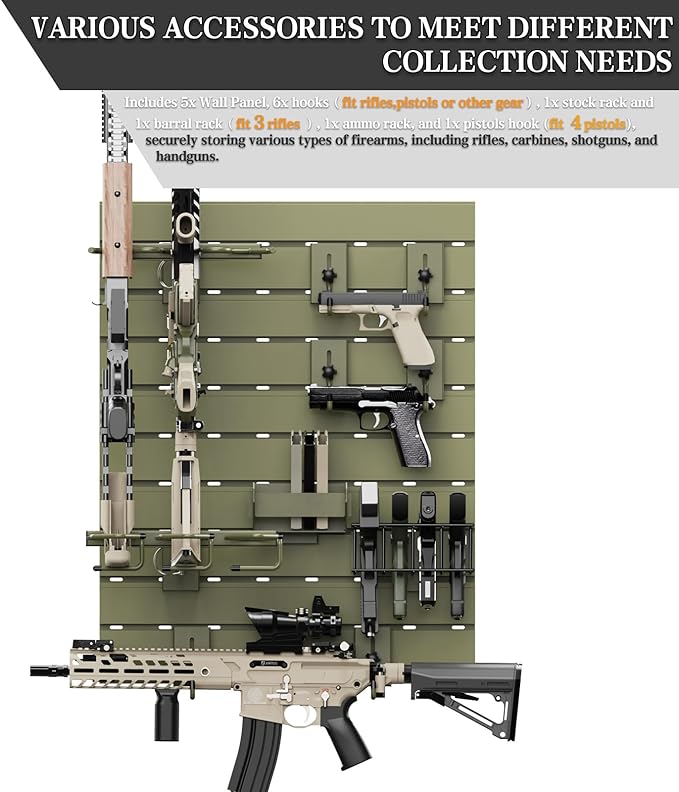 Wall Rack System - Heavy-Duty Aluminium Tactical Storage for Rifles, Carbines, Shotguns & Handguns, Modular Slatwall Organizer Holds up to 3 Rifles, 7 Pistols & 4 Mags