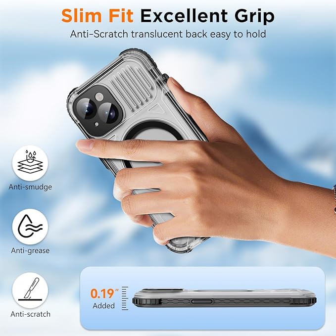 WIFORT for iPhone 15 Waterproof Case, [IP68 Underwater Dustproof][Built-in Screen][15FT Military Shockproof], 360 Full Body Sealed Protection Cover Magnetic Frosted Phone Case, 6.1" Black