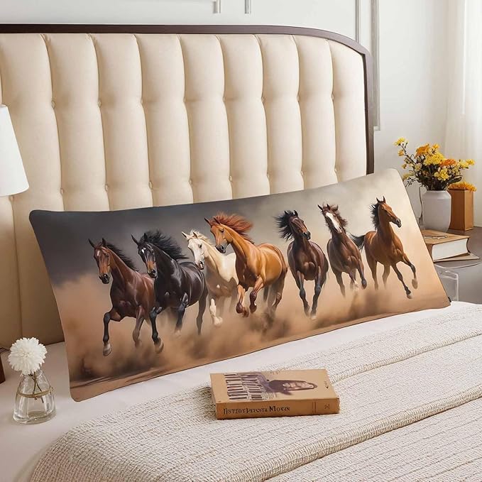 20x54 Body Pillow Cover Horse Zipper Body Pillowcase Western Stallion Horses Side Sleeper Pillow Covers Body Pillow Cushion Cover for Men Women Home Bedroom