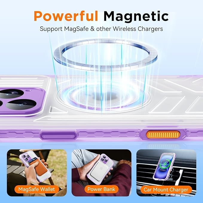 WIFORT for iPhone 16 Pro Waterproof Case, [IP68 Underwater] [Blue Light Filter Lens] [15FT Military Shockproof], Fit for Magsafe Full Body Magnetic Frosted Phone Case with Lanyard, 6.3" Purple
