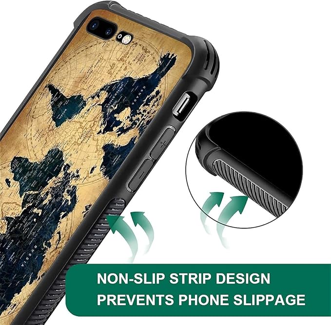 Case for iPhone 7 Plus/8 Plus, Brown World Map Pattern Made of Soft Silicone Hard Acrylic for Shock Protection