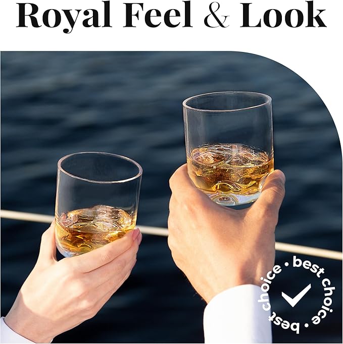 Vivocci Unbreakable Tritan Plastic 12.5 oz Whiskey & Double Old Fashioned Bar Glasses - Thumb Indent Heavy Base - Ideal for Bourbon & Scotch - Upscale Men's Gift - Dishwasher Safe Barware - Set of 6