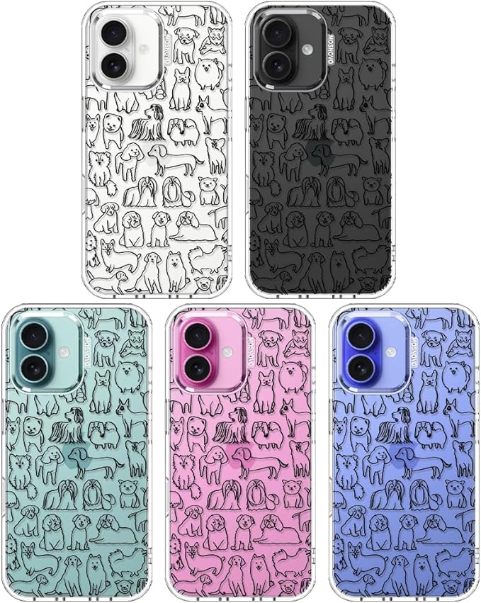 MOSNOVO Case for iPhone 16 Plus, [Buffertech 6.6ft Military-Grade Drop Protection] [Anti Peel Off Tech] Clear TPU Bumper Phone Case Cover Design - Doodle Dog