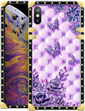 Compatible with iPhone Xs Max Case, Purple Butterfly Flowers Leaf Luxury Golden Decoration for Girl Women Soft TPU Shockproof Protective Hard PC Back for iPhone Xs Max