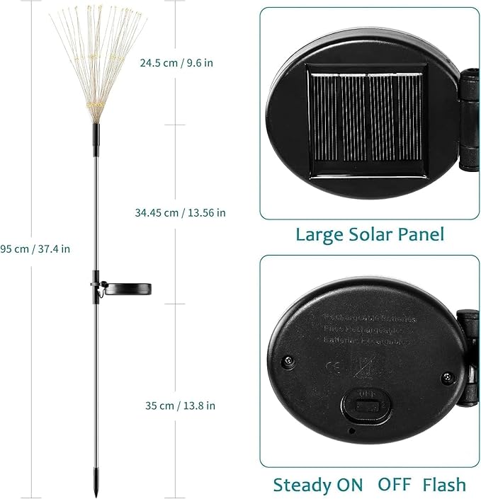 JJGoo Solar Firework Lights, 2 Pack 180 LEDs 2 Lighting Modes Solar Lights Outdoor Waterproof for Garden Patio Walkway Pathway Party Wedding Christmas Decorative - Orange