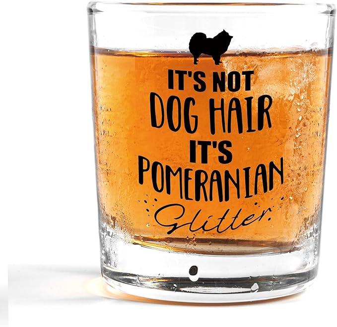 Nogrit Pomeranian Gifts Whiskey Glasses 10 oz, Dog Lovers Gifts, Funny It's Not Dog Hair It's Pomeranian Glitter Old Fashioned Rocks Glasses for Drinking Cocktail Scotch Vodka Tequila Rum