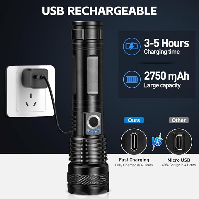 3 Pack Rechargeable LED Flashlights 990,000 Lumens, Adjustable, 5 Modes, IPX7 Waterproof, Powerful Handheld Flash Lights for Camping Hiking Emergency Home