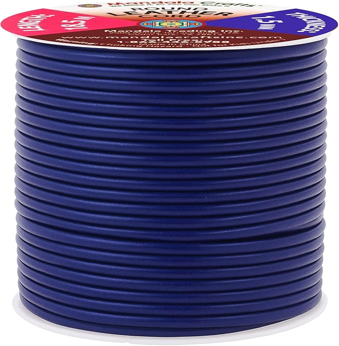 Mandala Crafts Round Genuine Navy Blue Leather Cord for Jewelry Making – 1.5mm Cowhide Leather Rope String Lace for Kumihimo – 20 Yards Cowhide Craft Cording Spool