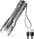 WdtPro Rechargeable Flashlights High Lumens, 1 Pack 10H Long Lasting Super Bright EDC Flashlights, LED Mini Tactical Flash Lights for Camping Emergency, Drop & Water Resistant Grey(Battery Included)