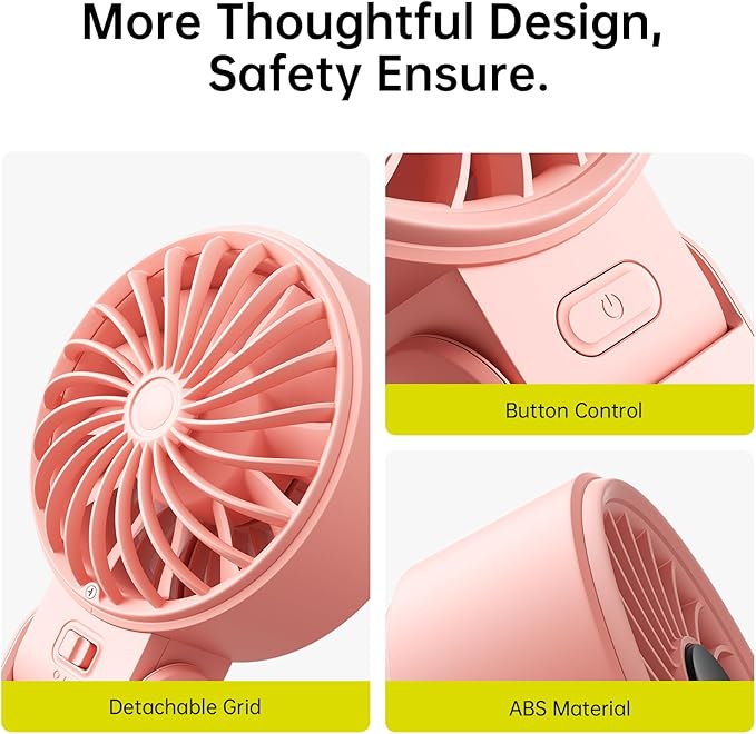 JISULIFE Handheld Fan Life7 – Ultimate Flexibility: Wide & Strong Airflow, 19.5H Max Cooling, 5000mAh Rechargeable, 5-Speed, LED Display, 3 IN 1 Portable Fan for Travel, Concerts, Sports Events(Pink)