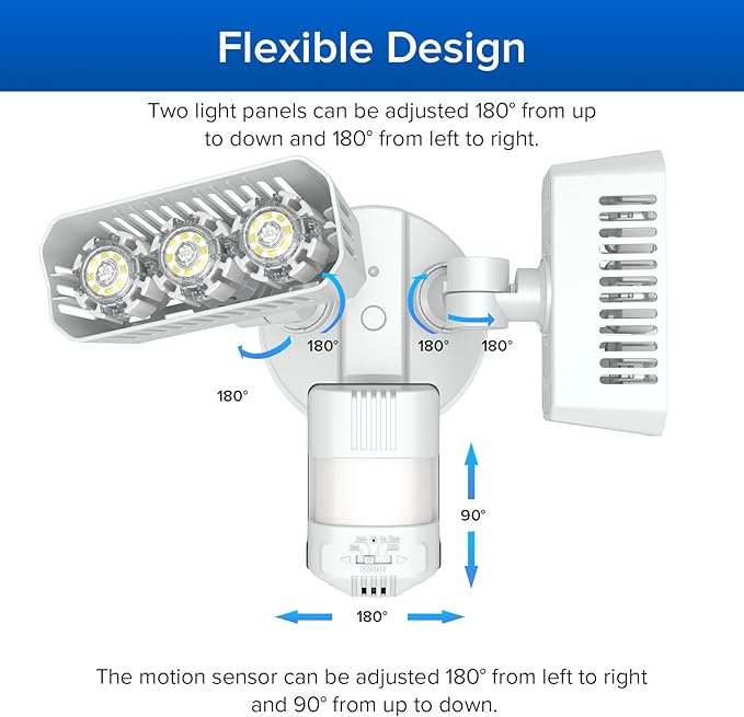 SANSI 38W 5000LM Motion Sensor Outdoor Lights, Flood Lights Outdoor Detector with 4 Mode Adjustable, 500W Equiv 5000K Dusk to Dawn, IP65 Waterproof, Motion Sensor Light for Garage, Yard, Porch (White)