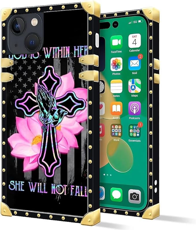 Compatible with iPhone 14 Case, Praying Cross Hands Luxury Golden Decoration for Girl Women Soft TPU Shockproof Protective Hard PC Back for iPhone 14