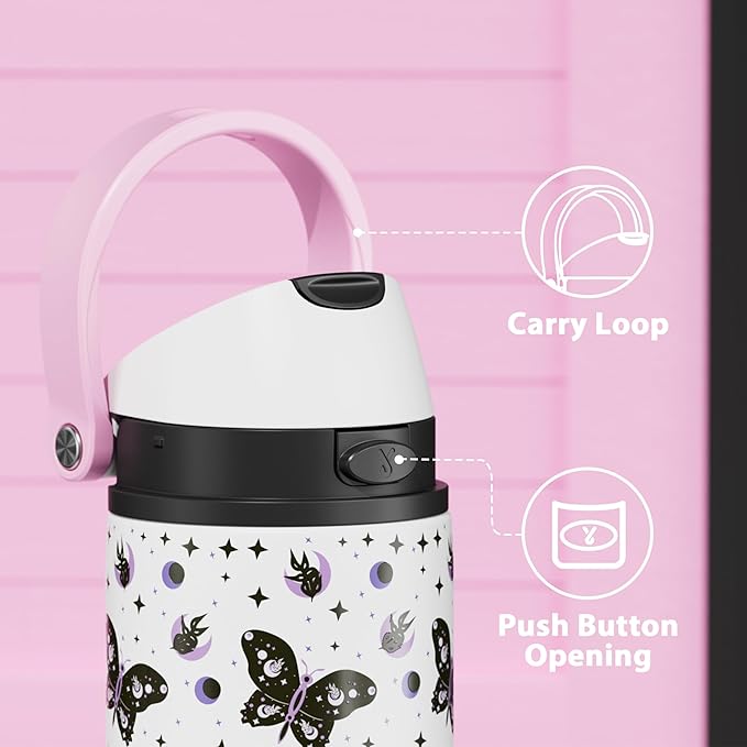 24 oz Insulated Water Bottle with Straw: Meoky Stainless Steel Metal Water Bottle with 2-in-1 Lid - Leak Proof, Cold for 24 Hours, Protective Silicone Base, BPA-Free for Sports Travel Car, Nocturne