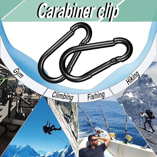 Black Carabiner, Heavy Duty Galvanized Steel Spring Snap Hook Carabiner Clips with 1000LBS Holding Capacity, Ideal for Outdoor, Hammock, Swing and Travel (4PCS M12 4.7Inch)