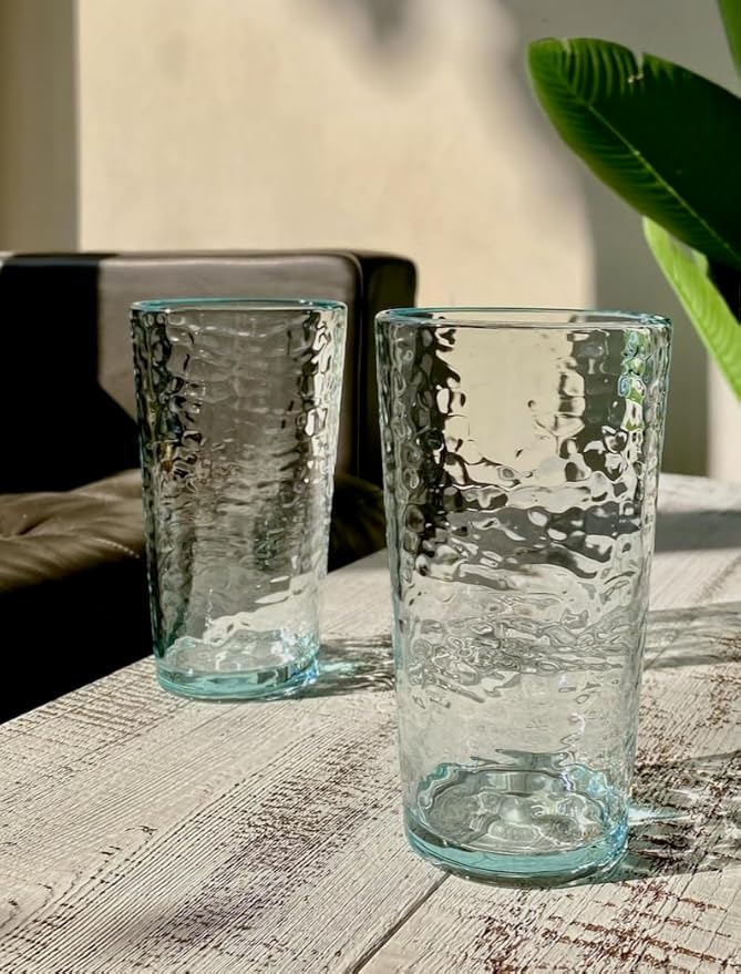 KLIFA- NICE- 20 ounce, Set of 6, Acrylic Highball Drinking Glasses, BPA-Free, Stackable Plastic Drinkware, Dishwasher Safe Cups, Light Teal