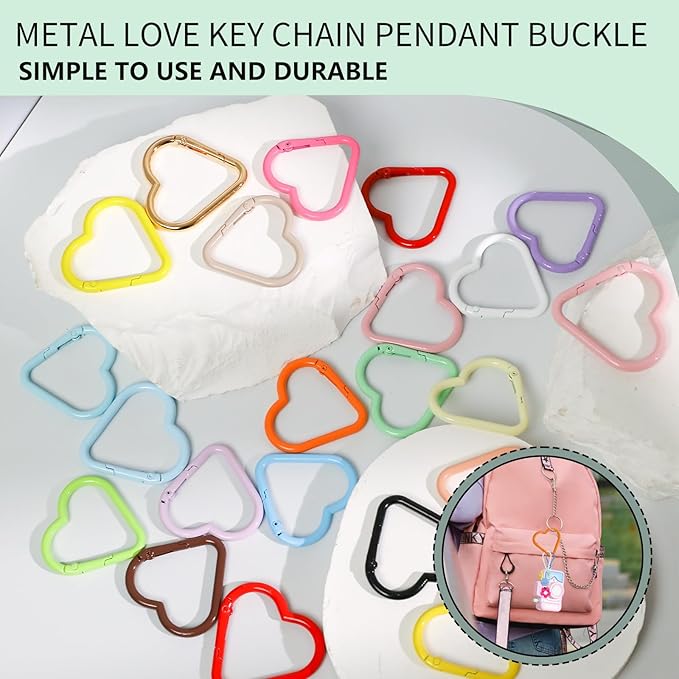 21-Pack Colorful Heart Carabiner Clips, Cute Keychain Purse Clip,Heart Ring Carabiner for Keychains,Backpacks, Keys(Multicolor, Bulk Value Set)