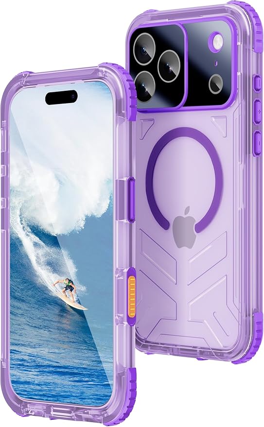 WIFORT for iPhone 17 Pro Max Waterproof Case, [Fit for Magsafe] with Sapphire Lens & Screen Protector, IP68 Full Body 15FT Military Shockproof, Magnetic Frosted Phone Cover with Lanyard, 6.9" Purple
