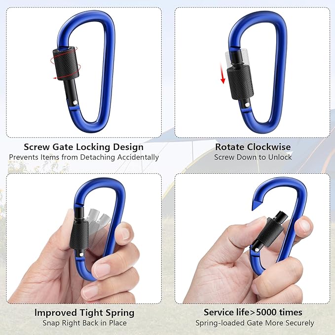 sprookber 3" Locking Carabiners | Keychain Carbineers D Ring Key Clip Spring Snap Hook for Multi-Usage | Set of 8