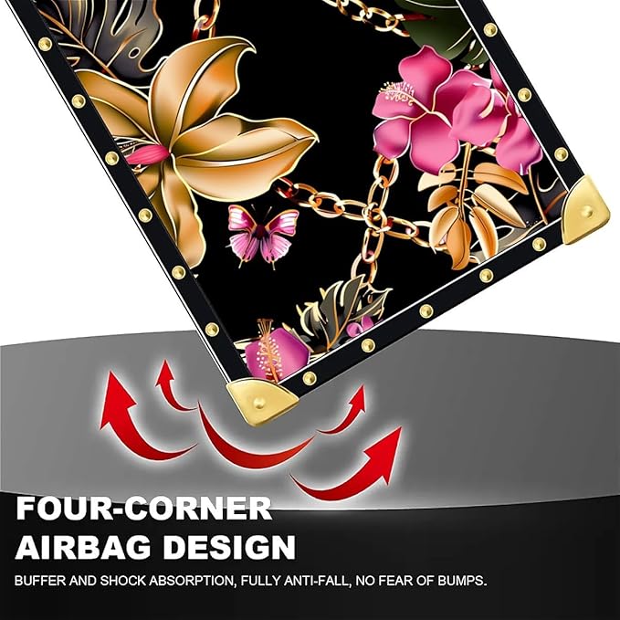 for iPhone 17 Air Case Luxury Golden Decoration for Girl Women Soft TPU Shockproof Protective Hard PC Back for iPhone 17 Air Crazy Pattern Pink Golden Chain Tropical Flower