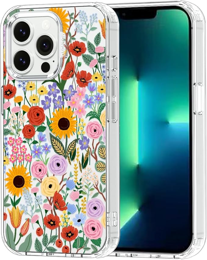 MOSNOVO Case for iPhone 13 Pro, [Buffertech 6.6ft Military-Grade Drop Protection] [Anti Peel Off Tech] Clear TPU Bumper Phone Case Cover Design - Blossom & Bloom