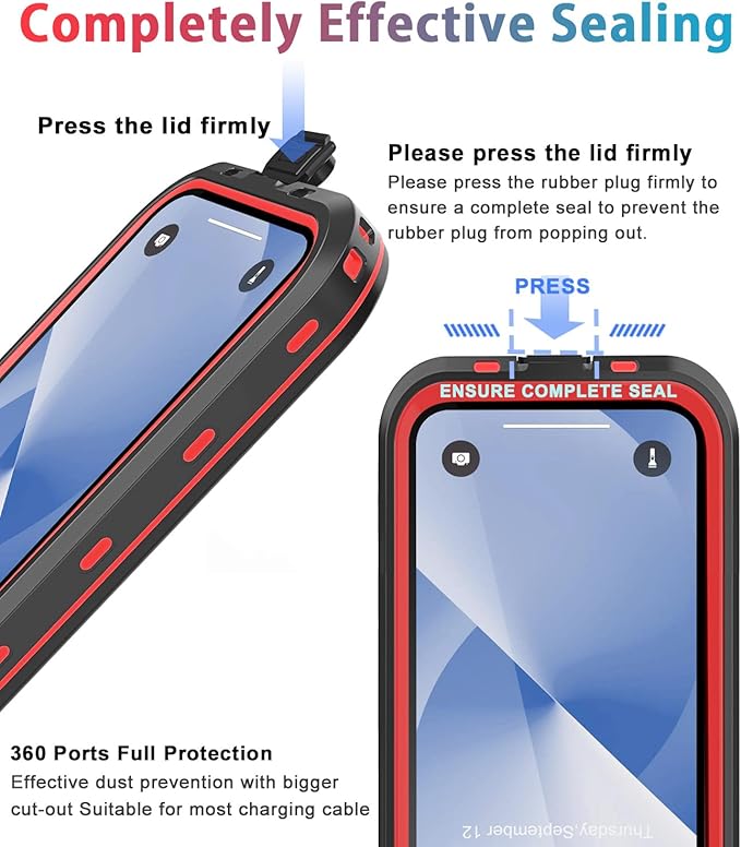 for iPhone 13 Case Waterproof Shockproof Dustproof Full-Body Sturdy with Camera Lens Protector and Built-in Screen Protector,Underwater Full Sealed Cover Protective for iPhone 13 (Red)
