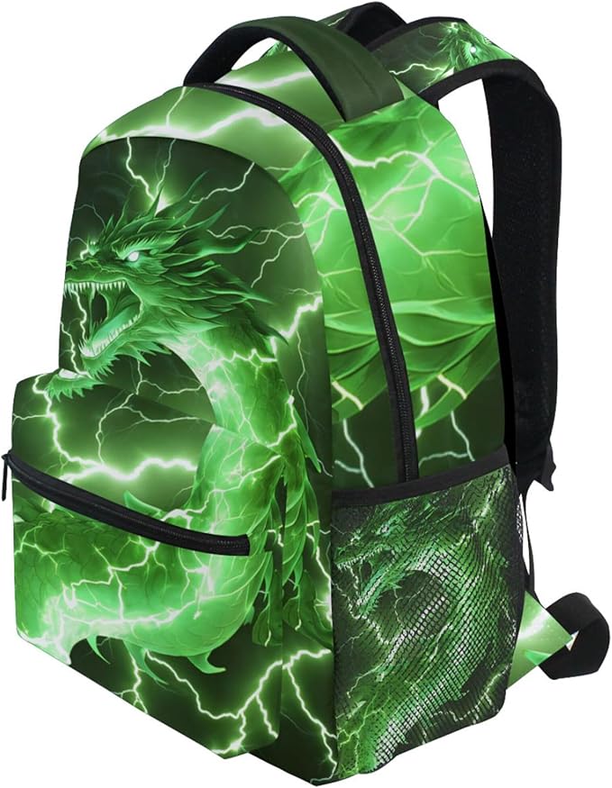 Wamika Dragon Backpack for Boys Girls Cool Green Fire Dinosaur Kids Backpacks Ages 6-14 Dino Animal Children Primary Elementary Middle School Bookbag Daypack Teens Bag 12.6 x 5.1 x 16.5 Inch