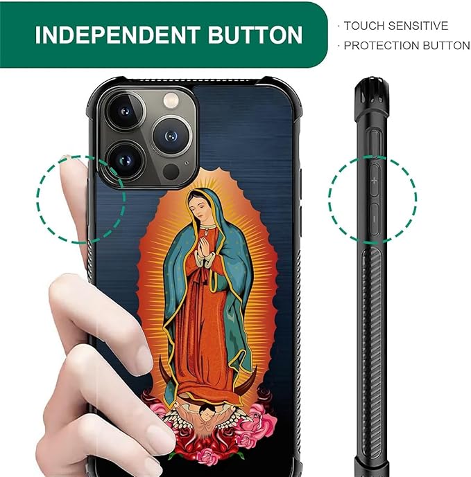 for iPhone 15 Pro Max Case, Red Virgen Guadalupe Pattern Graphic Design Girl Boy Soft Silicone Hard Acrylic Shock Protection for iPhone 15 Pro Max